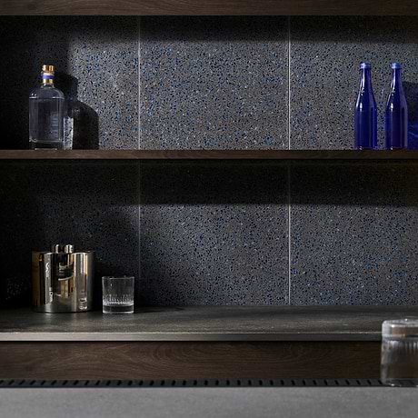 Veritas Terrazzo Sombra Charcoal with Cobalt Blue 16x16 Polished Terrazzo Tile