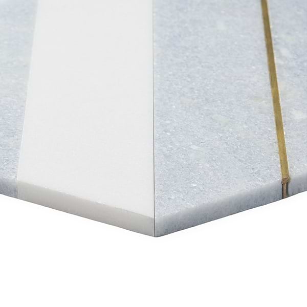 Margo Blue and Gold 9" Hexagon Polished Blue Celeste Marble and Brass Mosaic Tile
