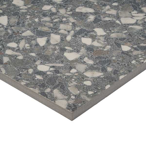 Kobe Flakes Charcoal Gray 24x24 Terrazzo Look Matte Porcelain Tile