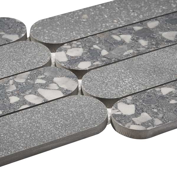 Kobe Fin Charcoal Gray 2x8 Terrazzo Look Matte Porcelain Mosaic Tile