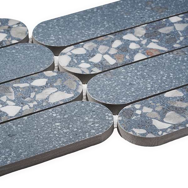 Kobe Fin Ocean Blue 2x8 Terrazzo Look Matte Porcelain Mosaic Tile