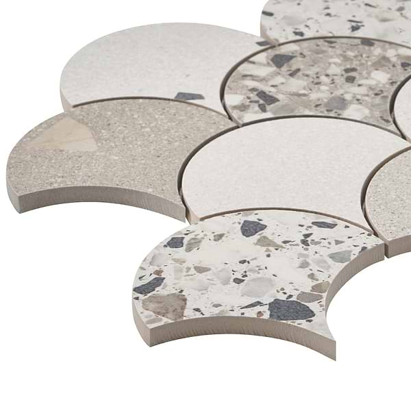 Kobe Fishscale Warm Beige Mix 4" Terrazzo Look Matte Porcelain Mosaic Tile