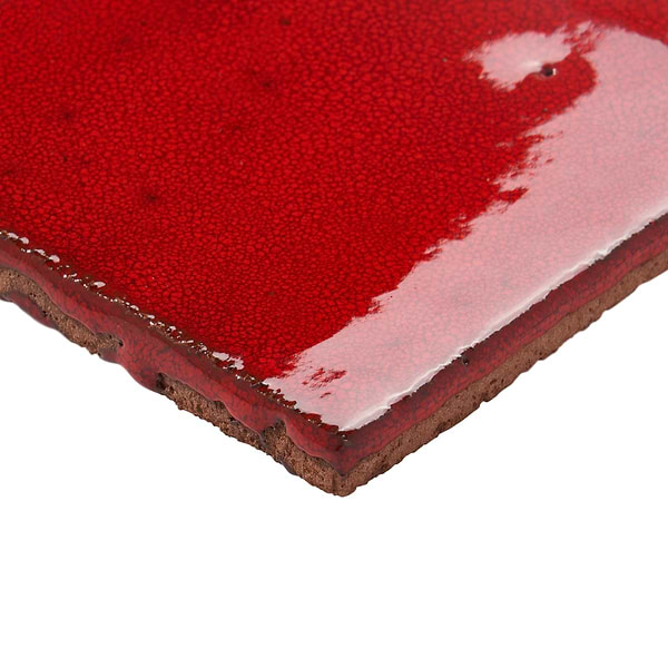 Emery Selenium Red 4x4 Square Handmade Crackled Glossy Terracotta Tile
