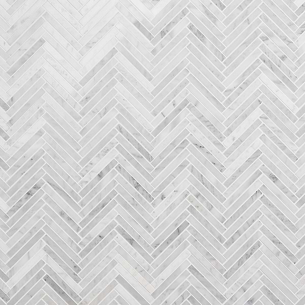 Carrara 1/2"x4" Herringbone Polished Marble Mosaic Tile
