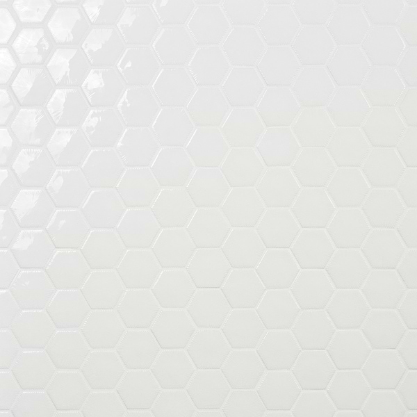 Nabi Hexagon Glacier White 3" Crackled Glossy Glass Mosaic Tile