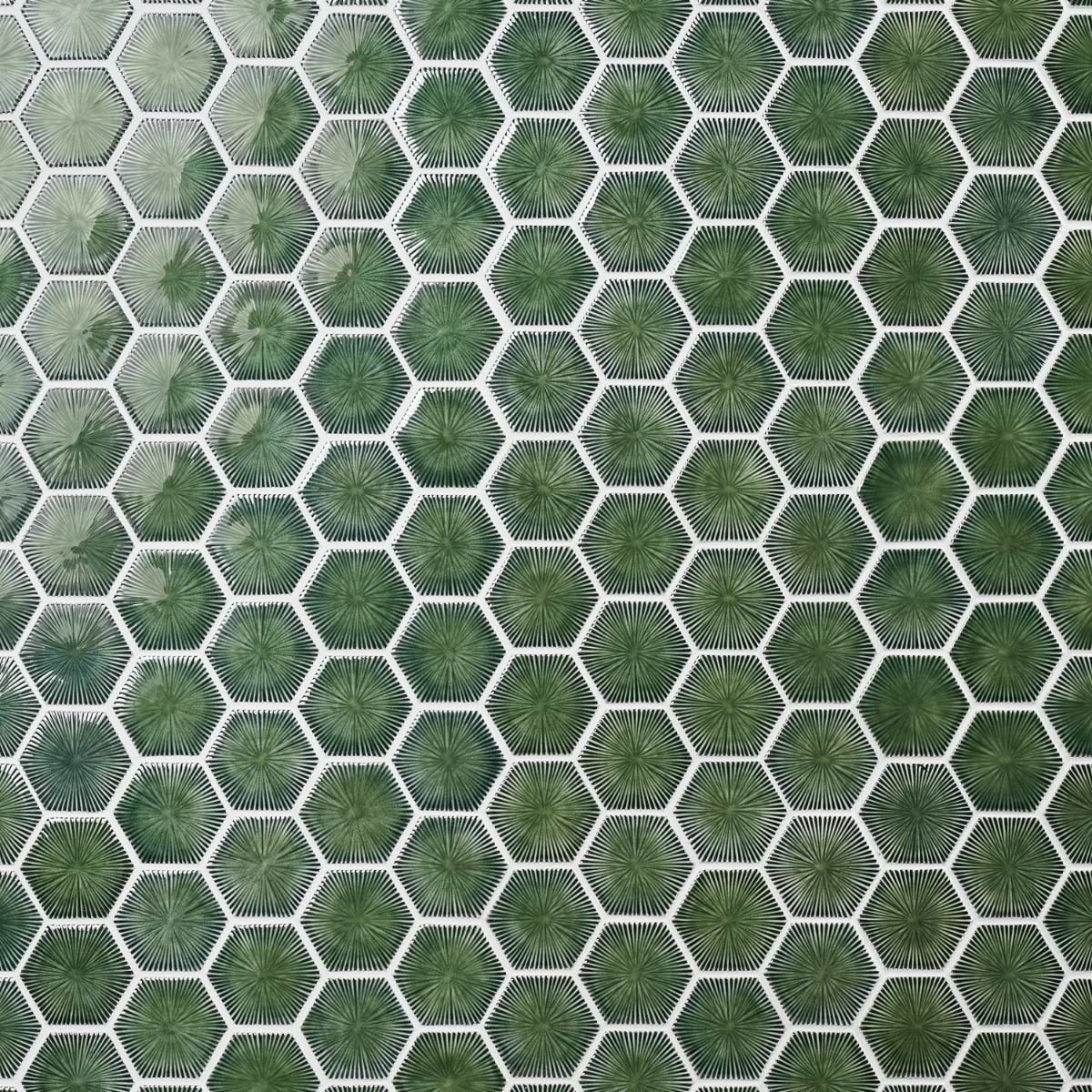 Nabi Glass Deep Emerald Green 3" Crackled Glossy Glass Mosaic Tile