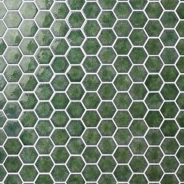 Nabi Glass Deep Emerald Green 3" Crackled Glossy Glass Mosaic Tile