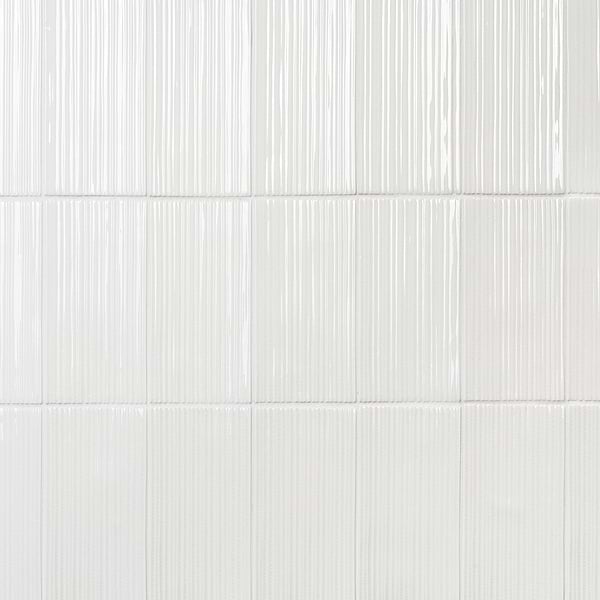 Nabi Subway Glacier White 4.5x9 Fluted Ridged Crackled Glossy Glass Tile