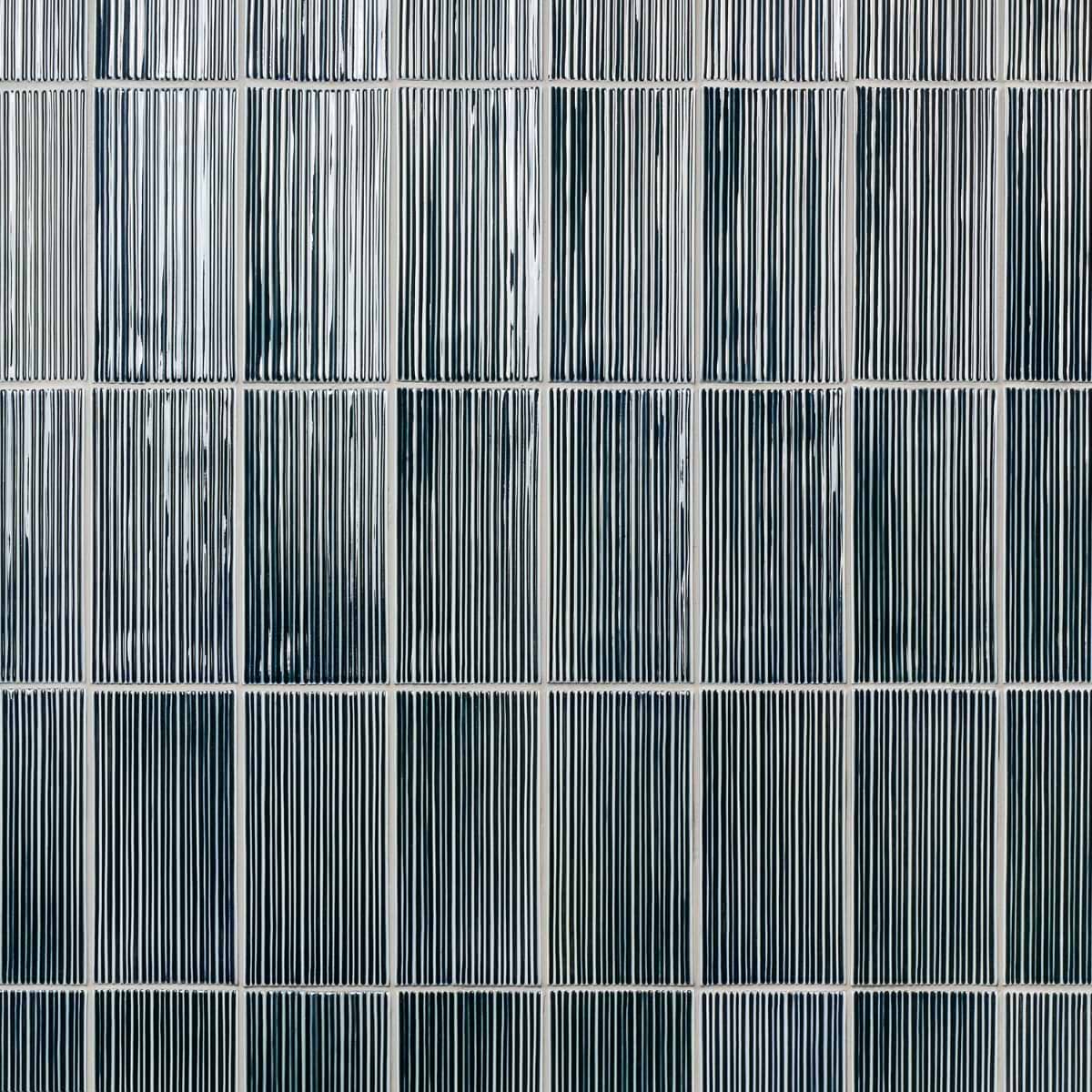 Nabi Subway Midnight Blue Green 4.5x9 Fluted Ridged Crackled Glossy Glass Tile