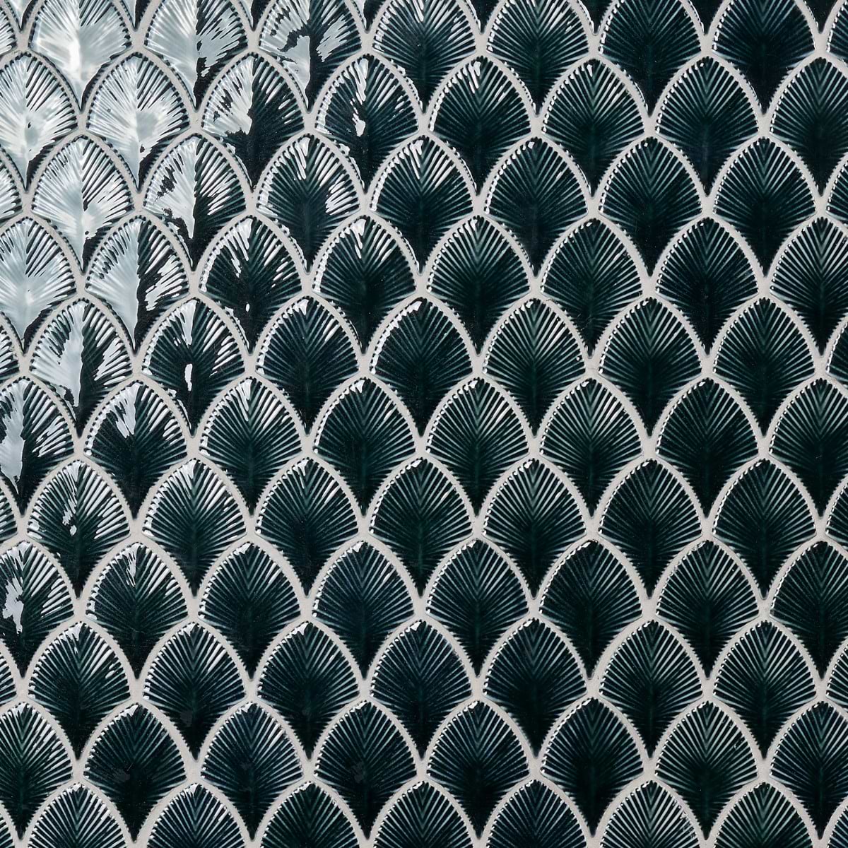 Nabi Fishscale Midnight Blue Green 3x4" Crackled Glossy Glass Mosaic Tile