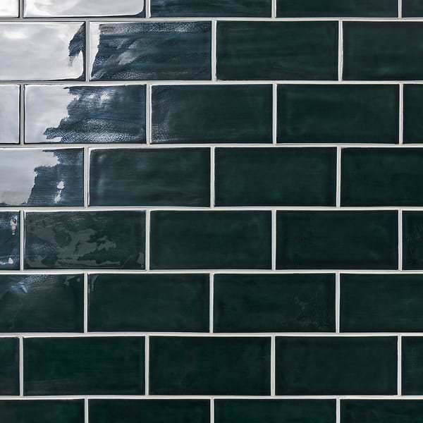 Nabi Subway Midnight Blue Green 4.5x9 Crackled Glossy Glass Tile