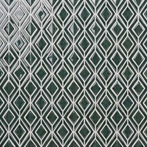 Nabi Jewel Deep Emerald Green 3D Crackled Glossy Glass Mosaic Tile