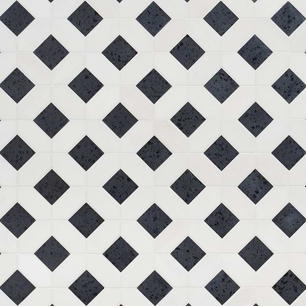 Cleopatra Diamond Pepper Black Terrazzo and Bianco White Marble Polished Mosaic Tile