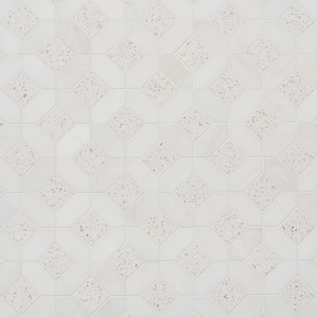 Cleopatra Diamond Salt White Terrazzo and Bianco White Marble Polished Mosaic Tile