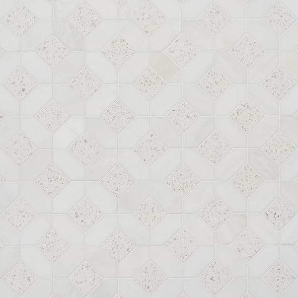 Cleopatra Diamond Salt White Terrazzo and Bianco White Marble Polished Mosaic Tile