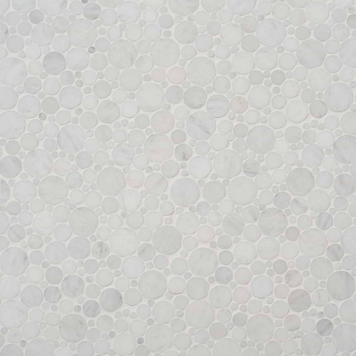 Kinetic White Asian Statuary Small Circles Honed Marble Mosaic Tile