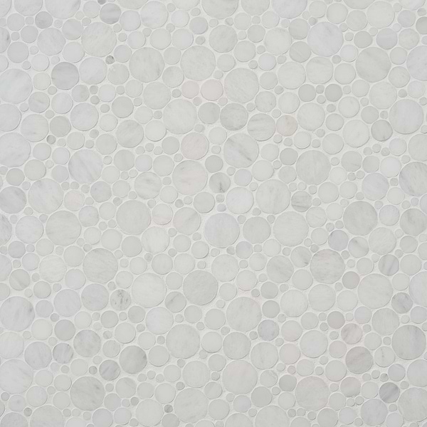 Kinetic White Asian Statuary Small Circles Honed Marble Mosaic Tile
