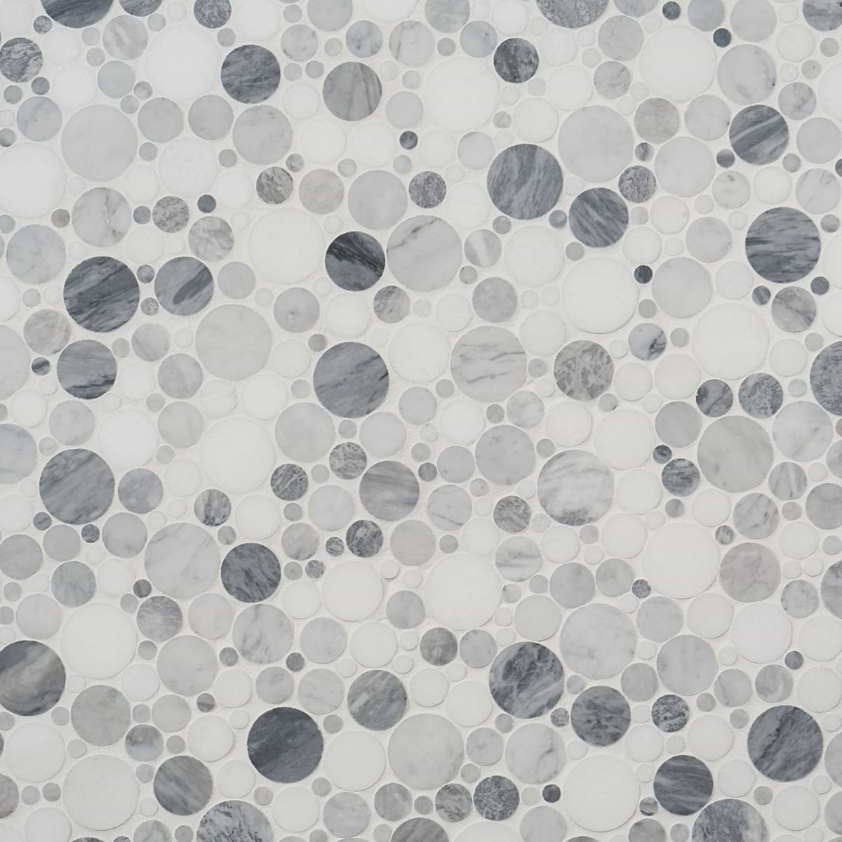 Kinetic Fog White Small Circles Polished Marble Mosaic Tile