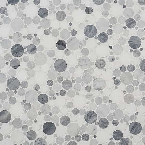 Kinetic Fog White Small Circles Polished Marble Mosaic Tile