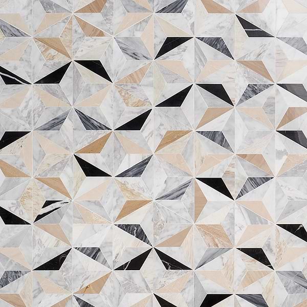 Phantasm Harvest Cream and Gray Polished Mixed Marble Mosaic Tile