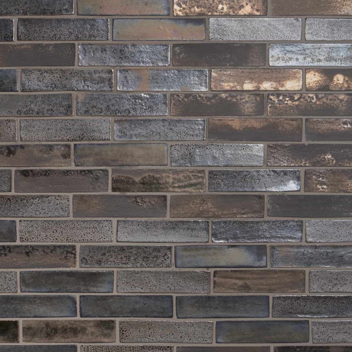 Emery Bronze and Silver Mixed Metallic 2x8 Handmade Crackled Terracotta Subway Tile