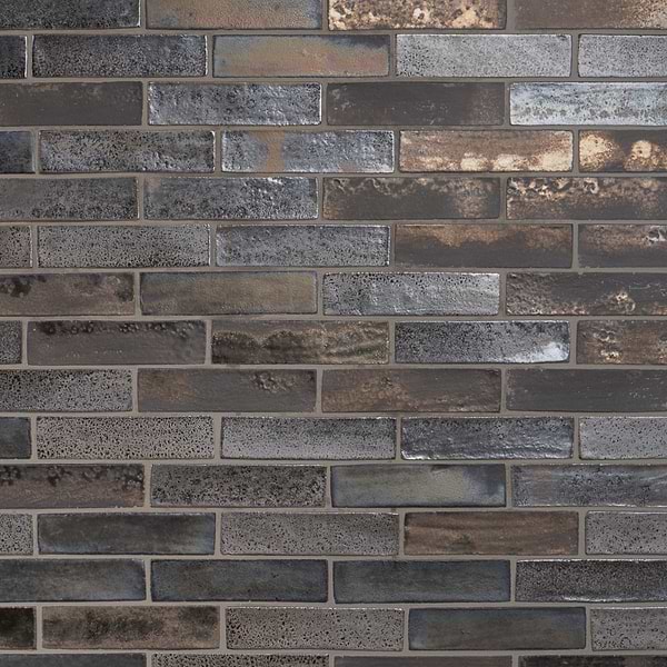 Emery Bronze and Silver Mixed Metallic 2x8 Handmade Crackled Terracotta Subway Tile