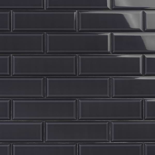 Rise Charcoal Gray 4x12 Beveled Glossy Ceramic Subway Tile