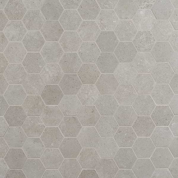 New Rock Fumo Light Gray 3" Hex Limestone Look Matte Porcelain Mosaic Tile