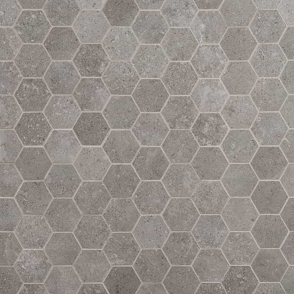 New Rock Fossil Dark Gray 3" Hex Limestone Look Matte Porcelain Mosaic Tile