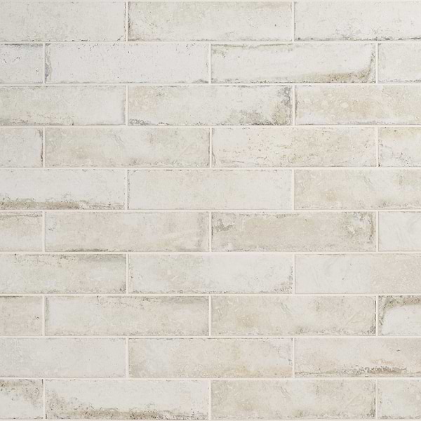 Sample-Seville Olimpia White 3x12 Travertine Look Matte Porcelain Tile