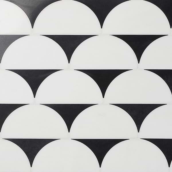 Moonrise Black Jade and White Thassos Polished Marble Waterjet Mosaic Tile
