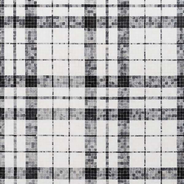 Microsaic Plaid Bardiglio Black & White Polished Marble Mosaic Tile