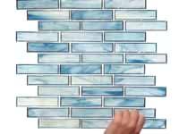 Artwave Beach Blue Iridescent 1x4  Polished Glass Mosaic Tile