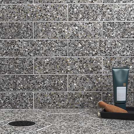 Reef Gray 3x12 Polished Pearl Terrazzo Subway Tile