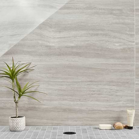 Nashville Gray 24x48 Travertine Look Polished Porcelain Tile