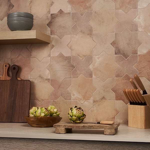 Parma Cotto Brown Matte Star and Cotto Brown Matte Cross 6" Terracotta Look Porcelain Tile