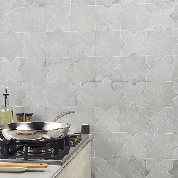 Parma Dove Gray Matte Star and Dove Gray Matte Cross 6" Porcelain Tile