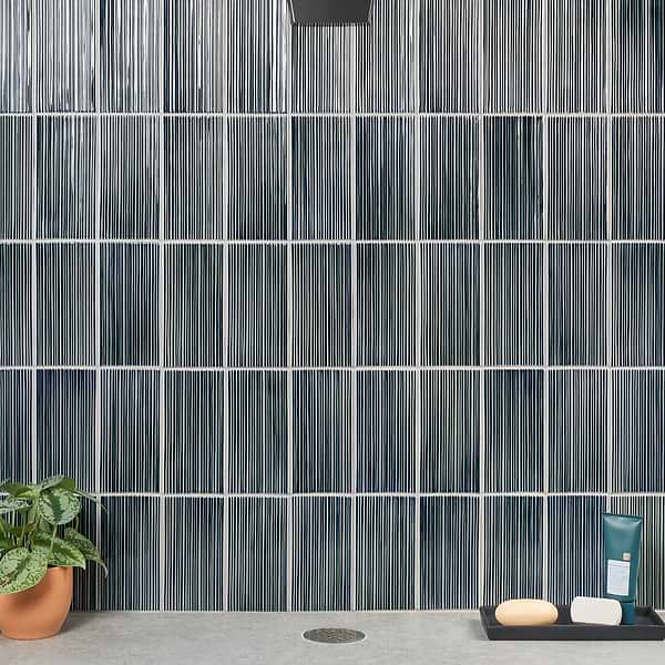 Nabi Subway Midnight Blue Green 4.5x9 Fluted Ridged Crackled Glossy Glass Tile