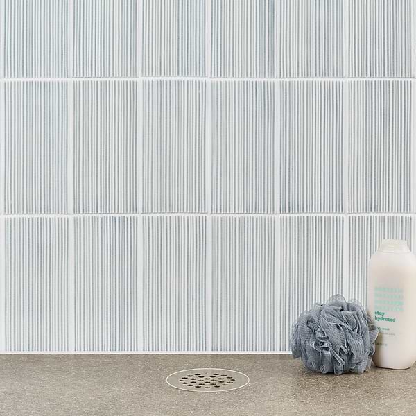 Nabi Subway Arctic Blue 4.5x9 Fluted Ridged Crackled Glossy Glass Tile