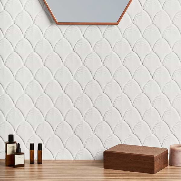 Nabi Fishscale Glacier White 3x4" Crackled Glossy Glass Mosaic Tile