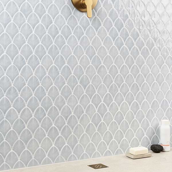 Nabi Fishscale Arctic Blue 3x4" Crackled Glossy Glass Mosaic Tile