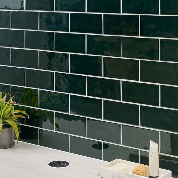 Nabi Subway Midnight Blue Green 4.5x9 Crackled Glossy Glass Tile