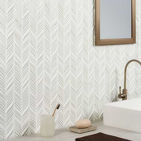 Nabi Alula Tundra Gray Chevron Crackled Glossy Glass Mosaic Tile