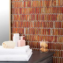 Komorebi Picket Bonfire Red 1x3 Polished Glass Mosaic Tile