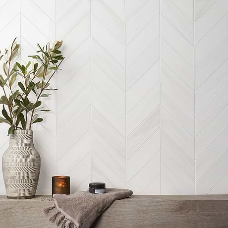 Bianco Dolomite White 3x12 Chevron Premium Polished Marble Tile