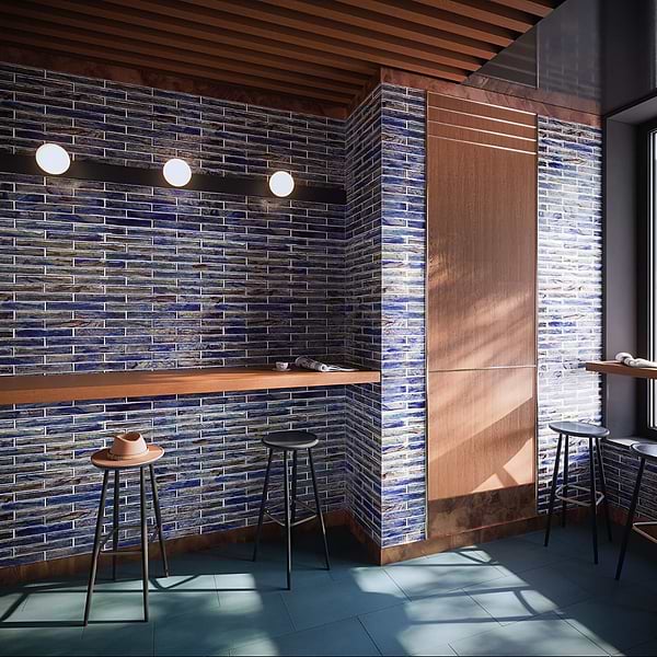Komorebi Brick Bayou Blue 2x12 Polished Glass Subway Tile