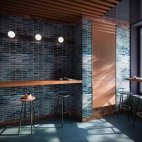 Komorebi Brick Jet Stream Blue 2x12 Polished Glass Subway Tile