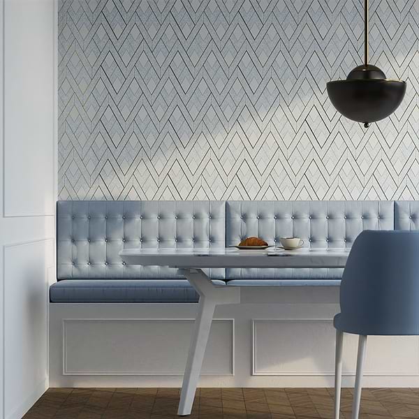 Sample-Zeta Celeste Blue Polished Marble and Brass Watejet Mosaic Tile