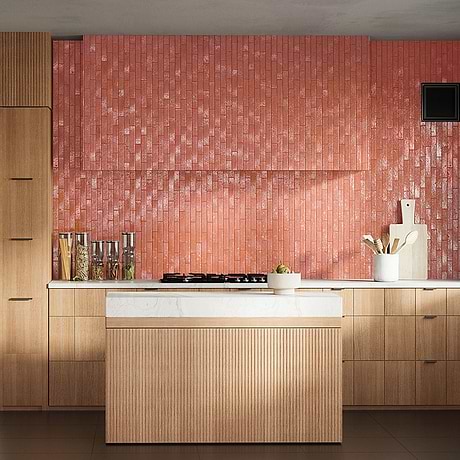 Wabi Sabi Coralito Terracotta Pink 1.5x9 Crackled Glossy Ceramic Tile