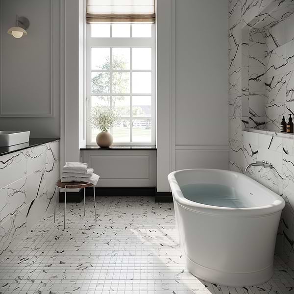 Drama Breach Black & White 2x2 Matte Porcelain Mosaic Tile